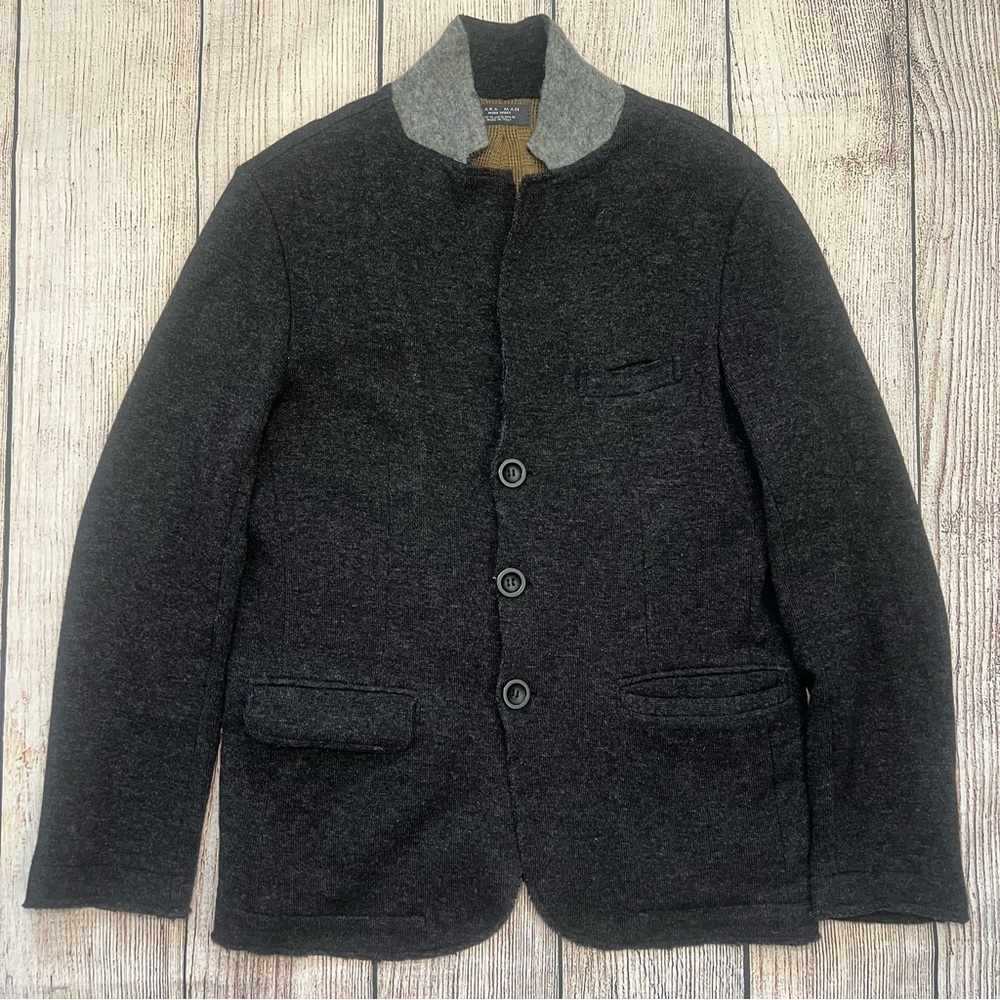 Zara Man Sport Moda Blazer Grey Wool Blend Winter Coat Mens Size XL Italian